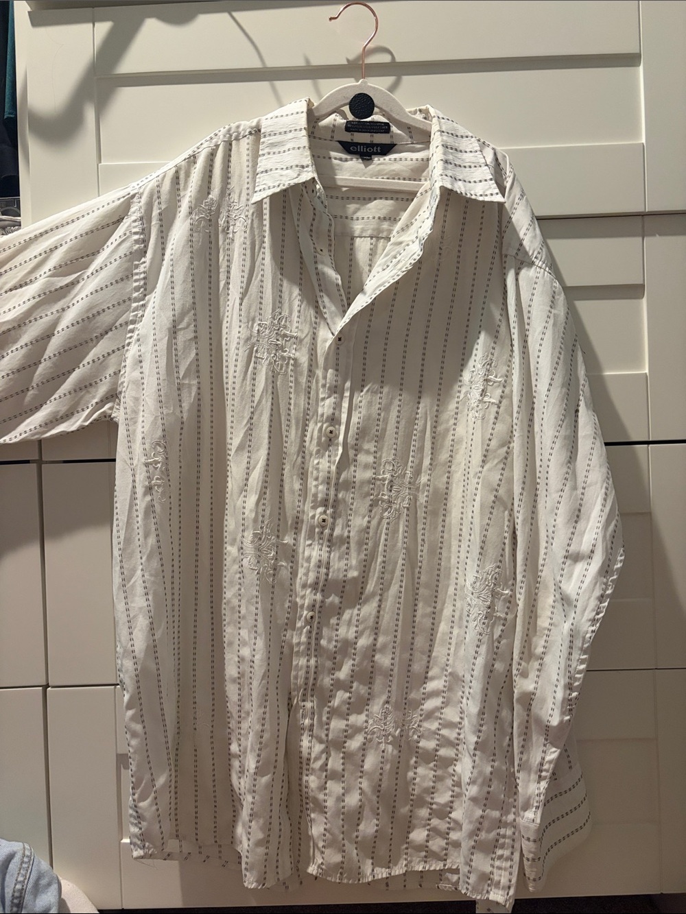 John Elliott White Button-Down Shirt with Thin Gray Stripes